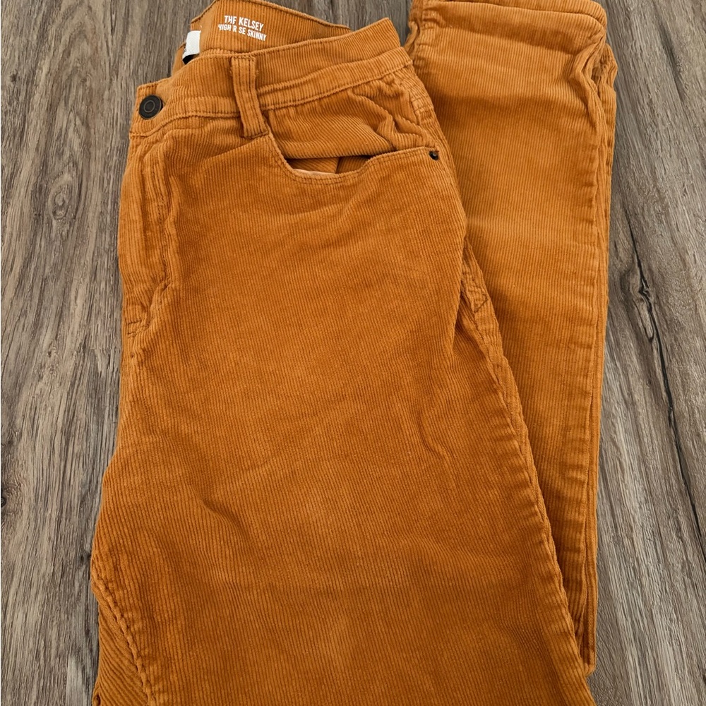 Mustard Orange Skinny High Rise Corduroy Pants
